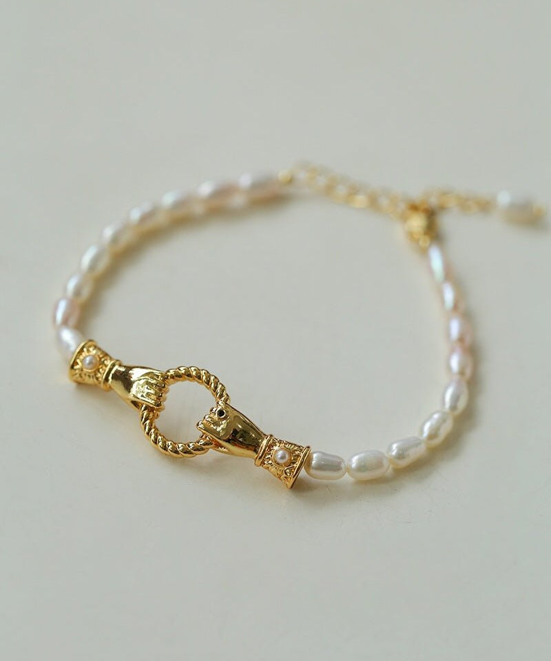 Double - Handed Ring Clasp Pearl Beaded Bracelet - floysun