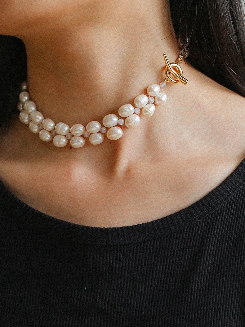 Double Layer Braided Baroque Pearl OT Choker - floysun