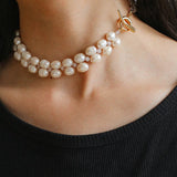 Double Layer Braided Baroque Pearl OT Choker - floysun