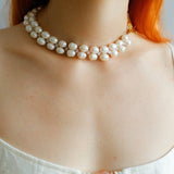 Double Layer Braided Baroque Pearl OT Choker - floysun