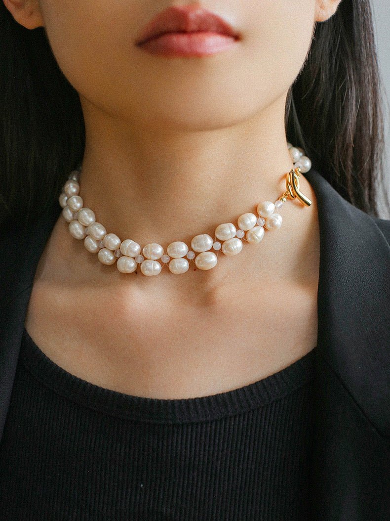 Double Layer Braided Baroque Pearl OT Choker - floysun