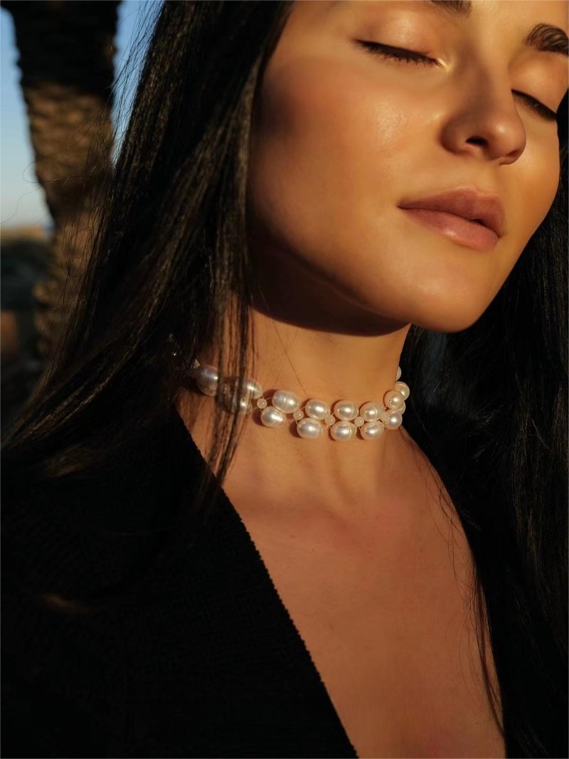 Double Layer Braided Baroque Pearl OT Choker - floysun