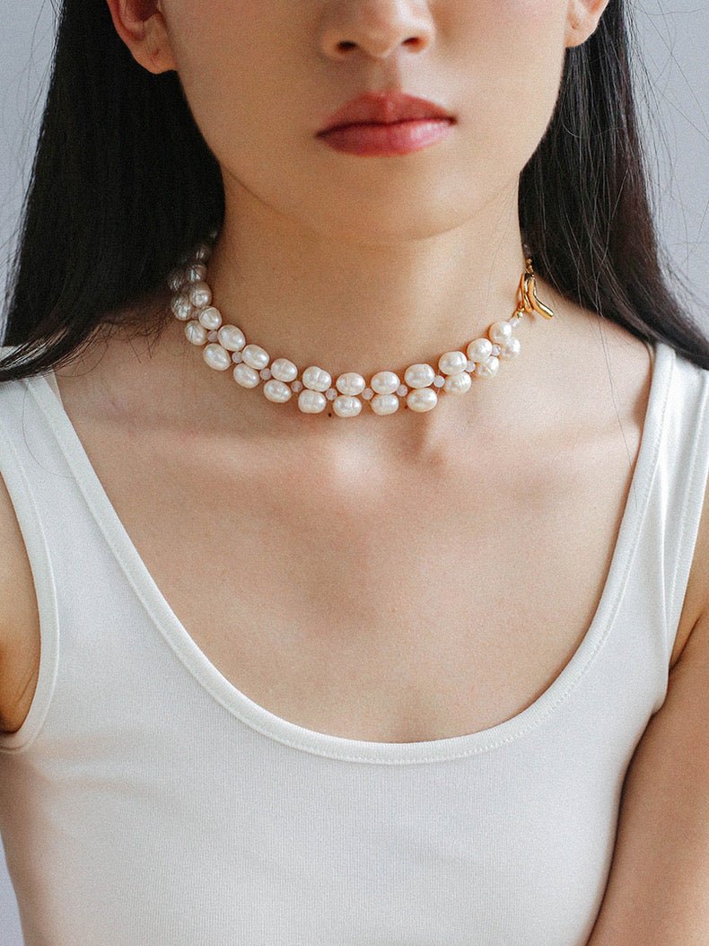 Double Layer Braided Baroque Pearl OT Choker - floysun