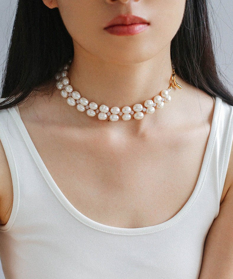 Double Layer Braided Baroque Pearl OT Choker - floysun