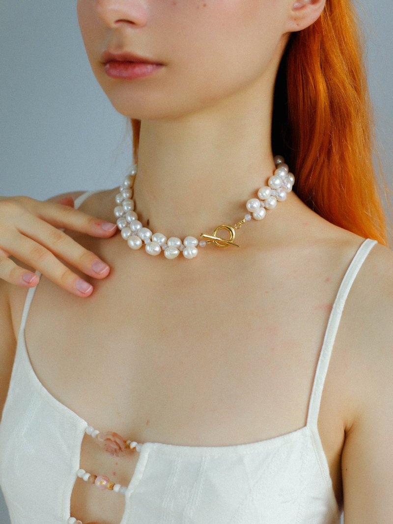 Double Layer Braided Baroque Pearl OT Choker - floysun