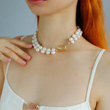 Double Layer Braided Baroque Pearl OT Choker - floysun