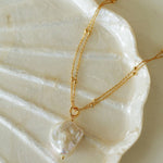 Double - Layer Chain Single Baroque Pearl Pendant Necklace - floysun