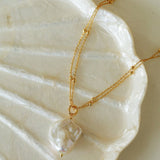 Double - Layer Chain Single Baroque Pearl Pendant Necklace - floysun