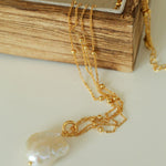 Double - Layer Chain Single Baroque Pearl Pendant Necklace - floysun