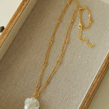 Double - Layer Chain Single Baroque Pearl Pendant Necklace - floysun