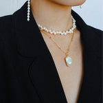 Double - Layer Chain Single Baroque Pearl Pendant Necklace - floysun