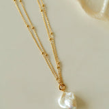 Double - Layer Chain Single Baroque Pearl Pendant Necklace - floysun