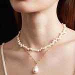 Double - Layer Chain Single Baroque Pearl Pendant Necklace - floysun