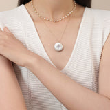 Double - Layer Coin Baroque Pearl Pendant Necklace Removable - floysun