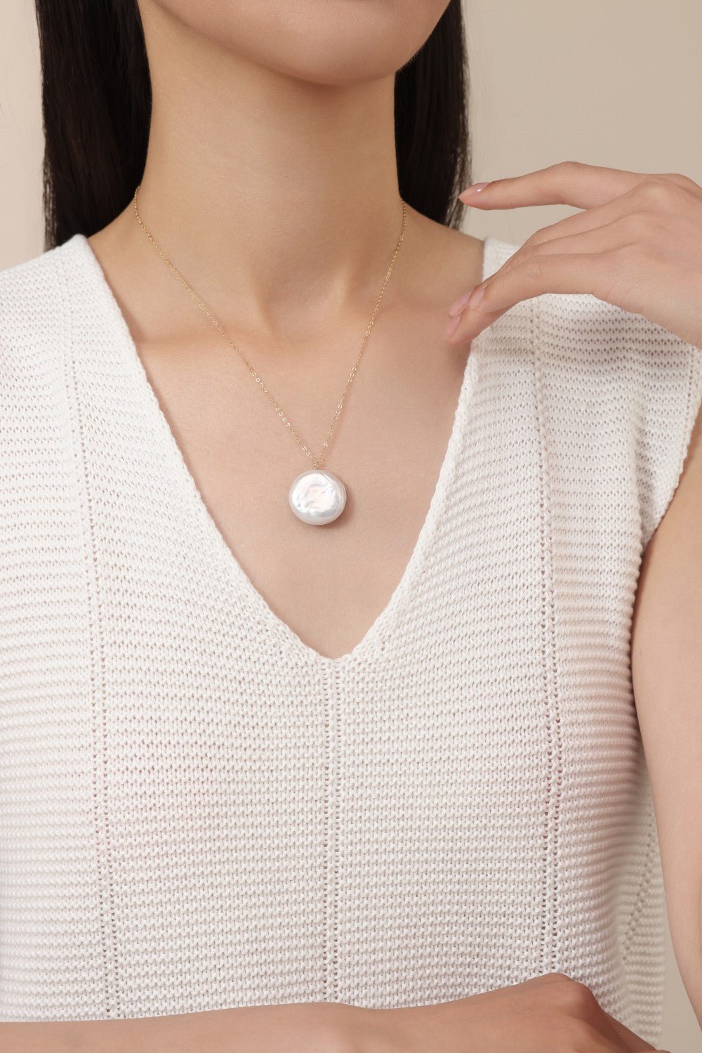 Double - Layer Coin Baroque Pearl Pendant Necklace Removable - floysun