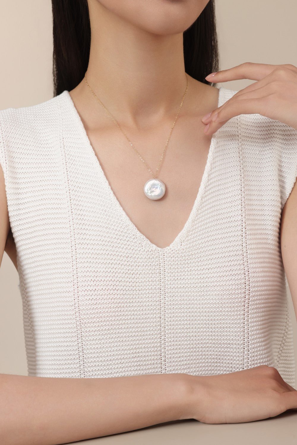 Double - Layer Coin Baroque Pearl Pendant Necklace Removable - floysun