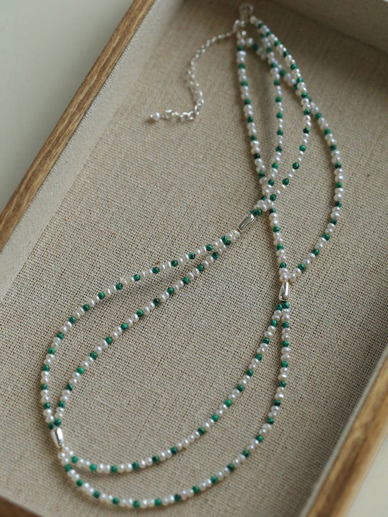 Double - Layer Necklace with Millet Pearls and Gemstone Beads - floysun