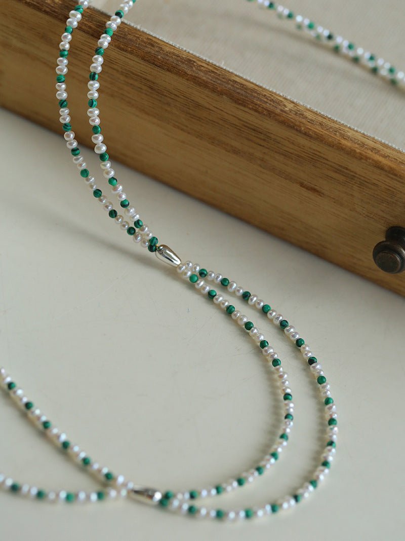 Double - Layer Necklace with Millet Pearls and Gemstone Beads - floysun