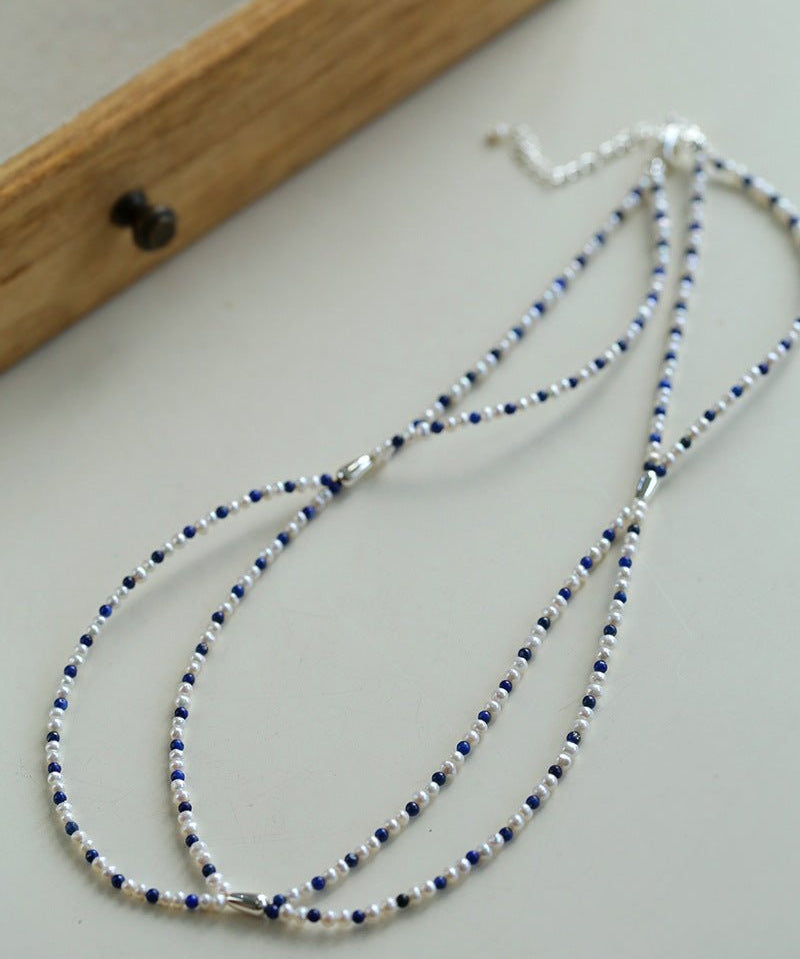 Double - Layer Necklace with Millet Pearls and Gemstone Beads - floysun