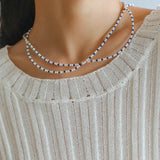 Double - Layer Necklace with Millet Pearls and Gemstone Beads - floysun