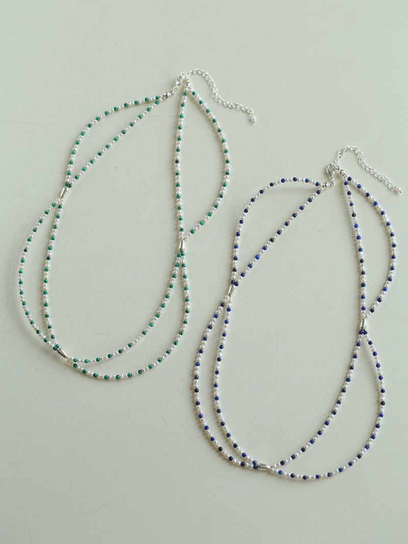 Double - Layer Necklace with Millet Pearls and Gemstone Beads - floysun