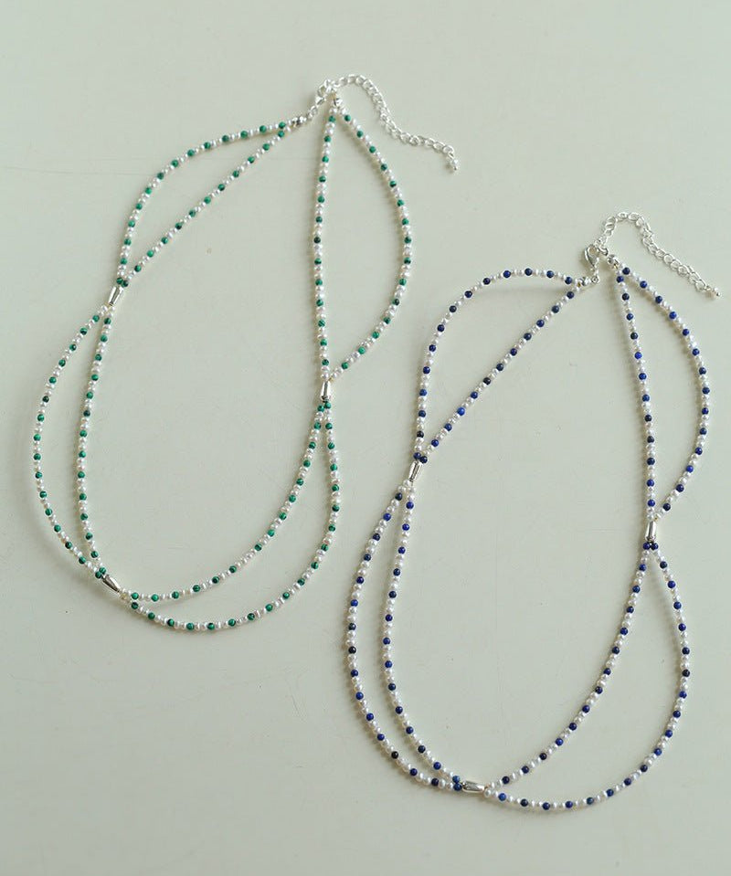 Double - Layer Necklace with Millet Pearls and Gemstone Beads - floysun