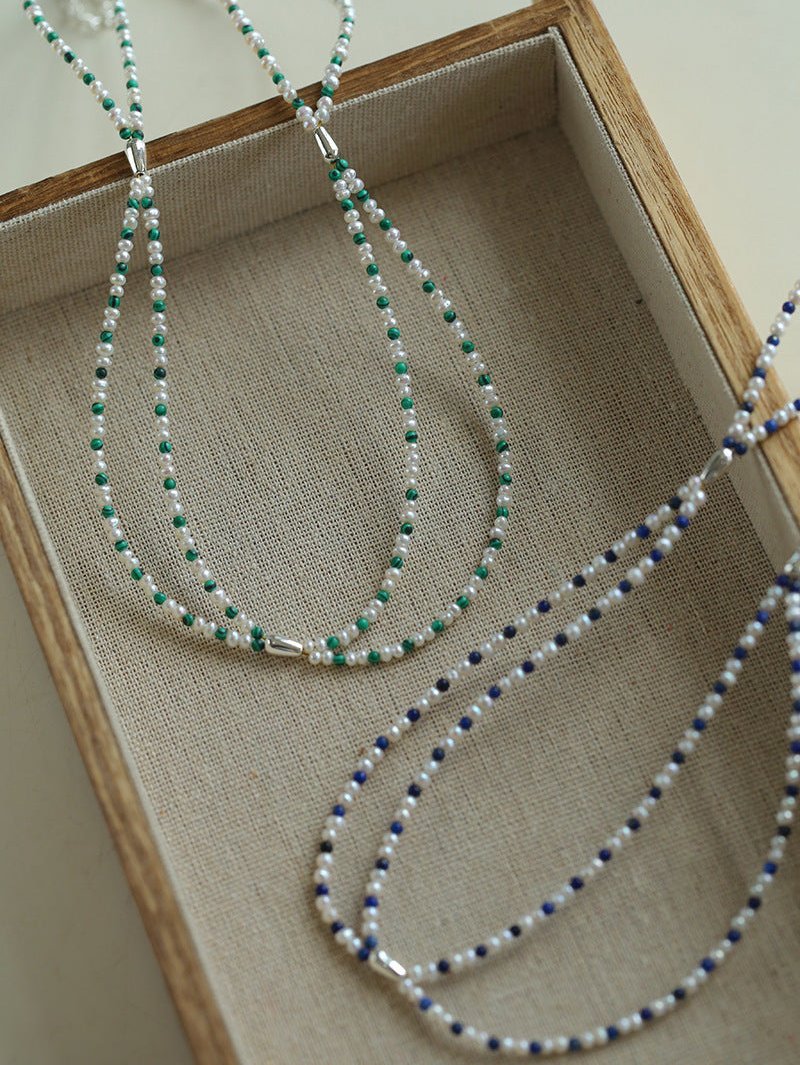 Double - Layer Necklace with Millet Pearls and Gemstone Beads - floysun