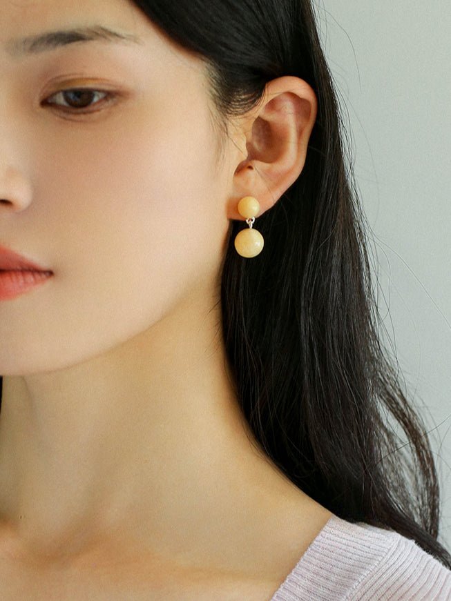 Double Natural Stone Ball Earrings - floysun