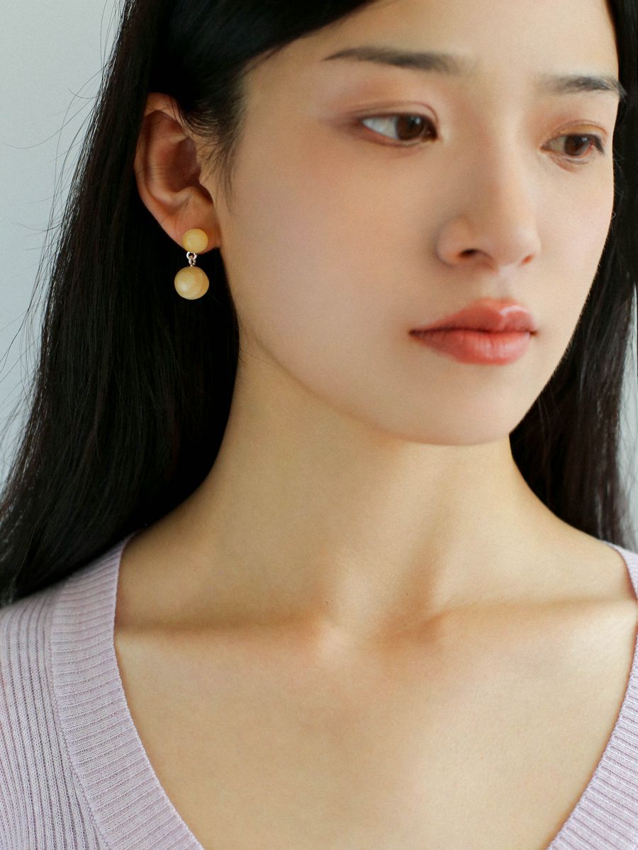 Double Natural Stone Ball Earrings - floysun