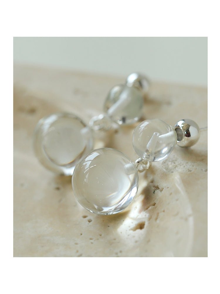 Double Natural Stone Ball Earrings - floysun