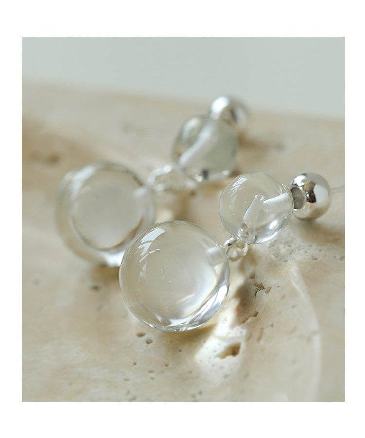 Double Natural Stone Ball Earrings - floysun