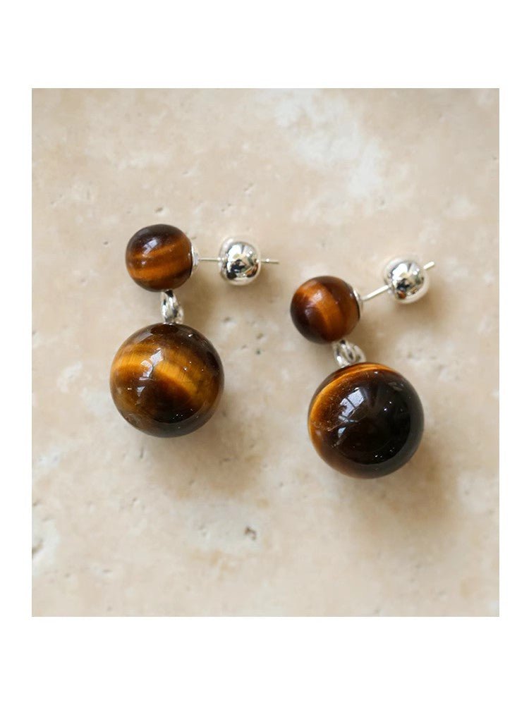 Double Natural Stone Ball Earrings - floysun