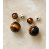 Double Natural Stone Ball Earrings - floysun