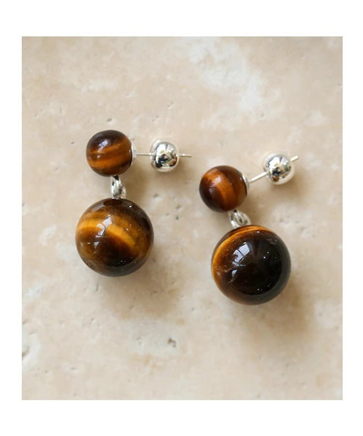 Double Natural Stone Ball Earrings - floysun