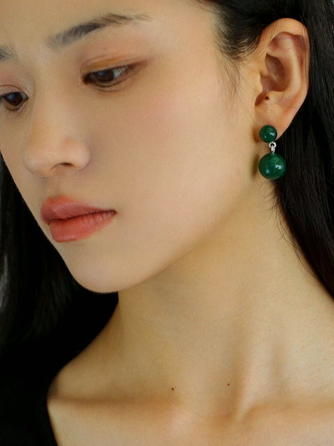 Double Natural Stone Ball Earrings - floysun