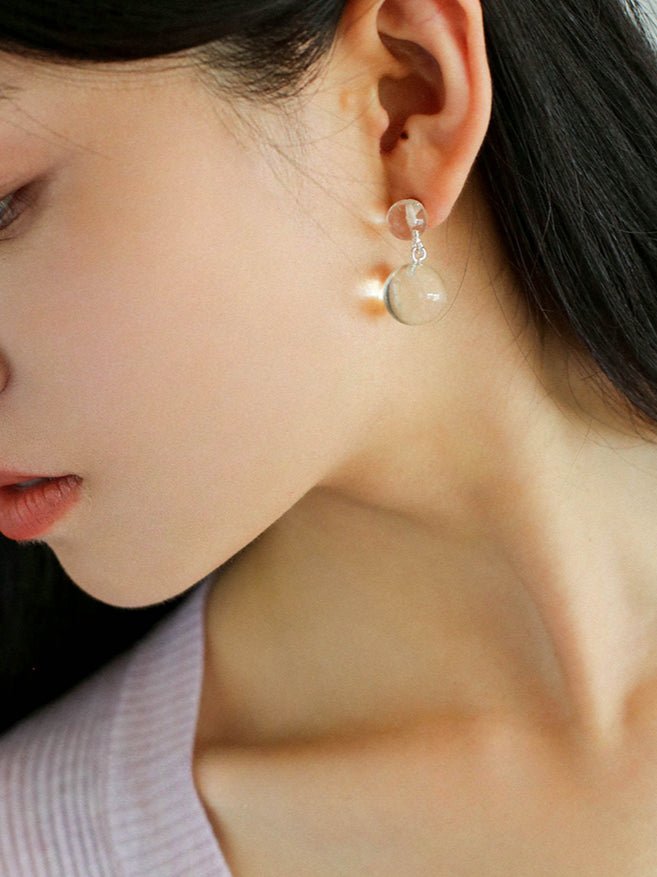 Double Natural Stone Ball Earrings - floysun