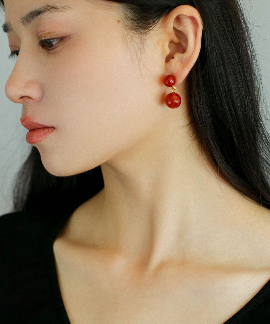 Double Natural Stone Ball Earrings - floysun