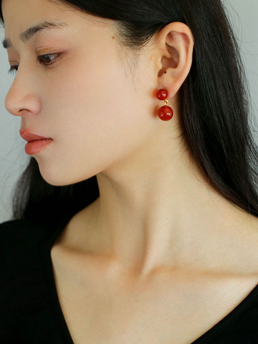 Double Natural Stone Ball Earrings - floysun