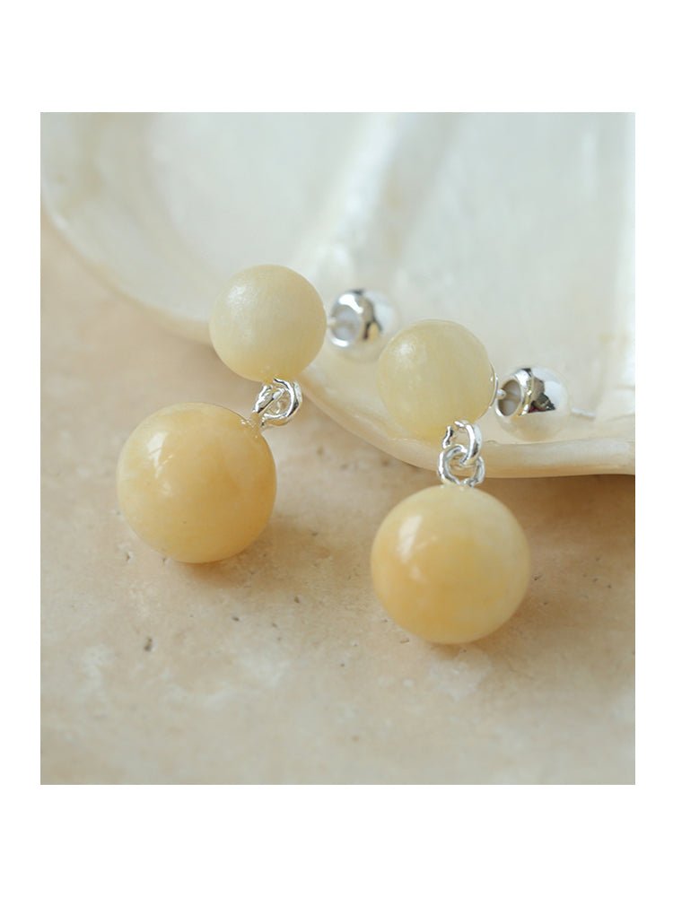 Double Natural Stone Ball Earrings - floysun