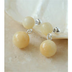 Double Natural Stone Ball Earrings - floysun