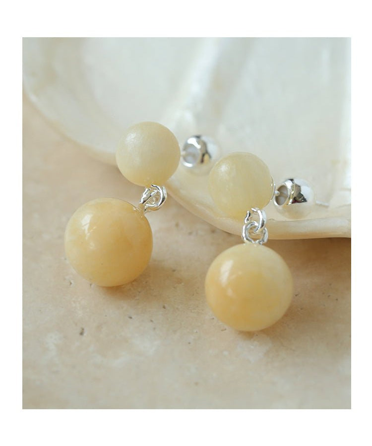 Double Natural Stone Ball Earrings - floysun