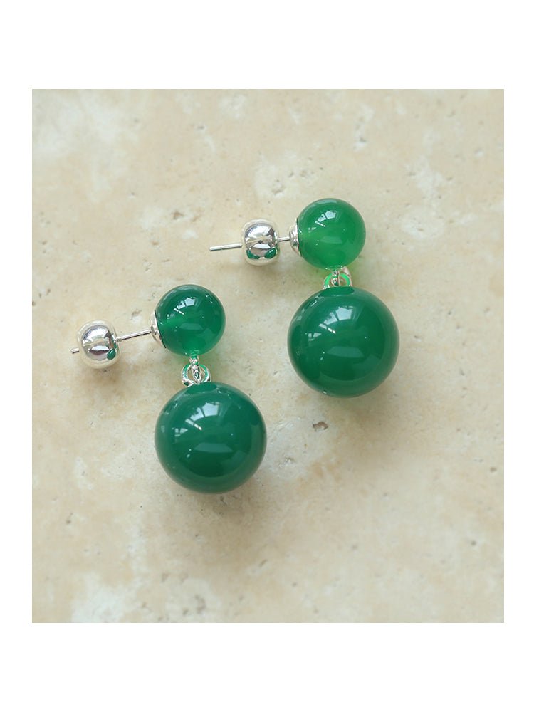 Double Natural Stone Ball Earrings - floysun