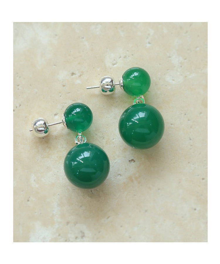 Double Natural Stone Ball Earrings - floysun