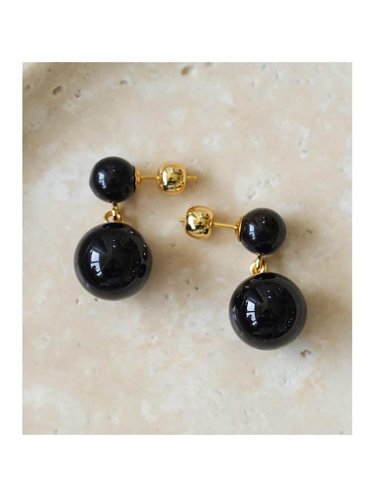 Double Natural Stone Ball Earrings - floysun