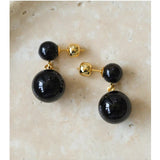 Double Natural Stone Ball Earrings - floysun