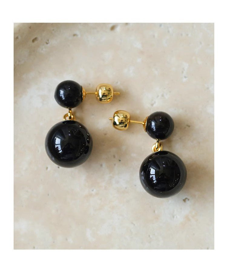 Double Natural Stone Ball Earrings - floysun