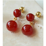 Double Natural Stone Ball Earrings - floysun