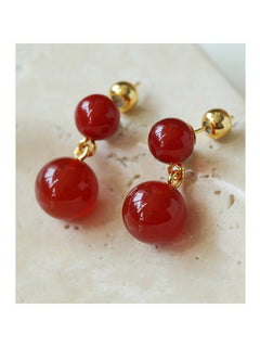 Double Natural Stone Ball Earrings - floysun