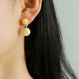 Double Natural Stone Ball Earrings - floysun