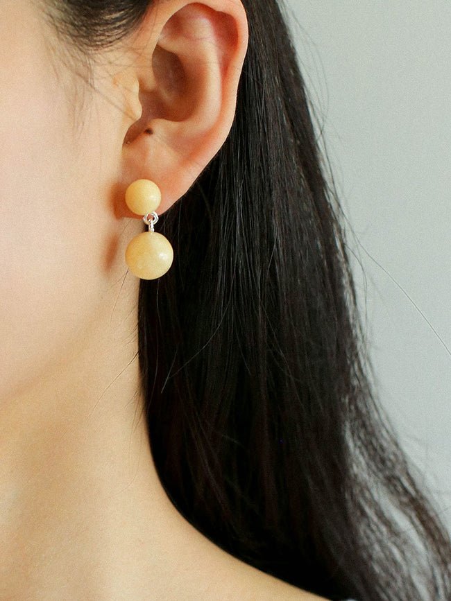 Double Natural Stone Ball Earrings - floysun